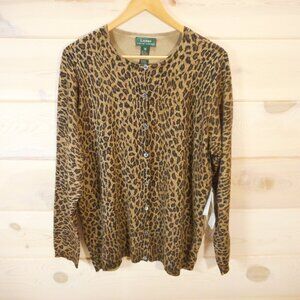 NWT Lauren Ralph Lauren Womens plus 1X Leopard Print Silk Blend Cardigan Sweater